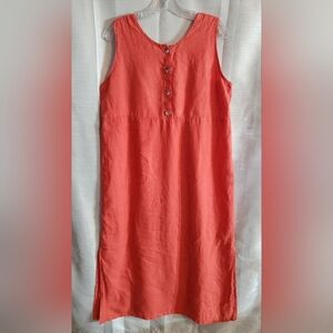 Flax Med Sleeveless Coral Button-Up Maxi Dress Side Slits